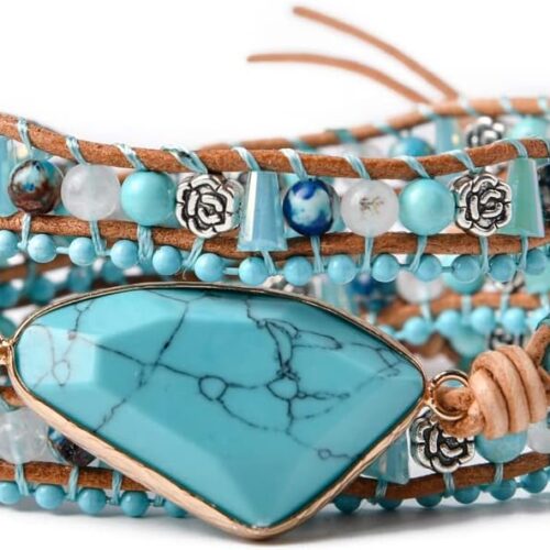 Boho handmade wrap leather tube crystal stone bracelet for women.