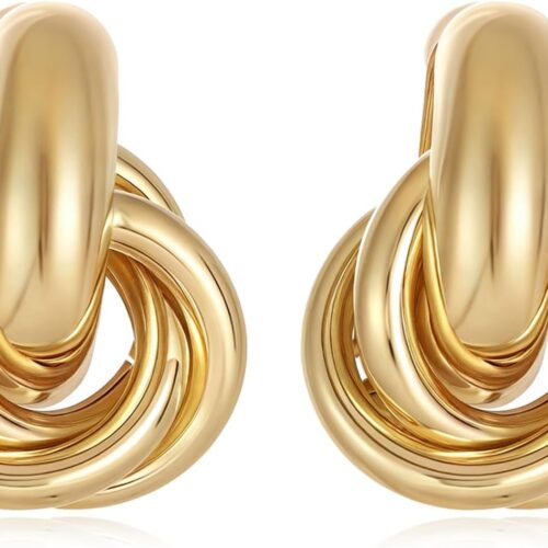 14K gold silver knot earrings for women, heart link drop dangle chunky statement jewelry.