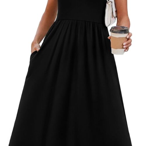 Summer Dresses for Women Flowy Casual Midi Dress Beach Vacation Sundresses with Pockets