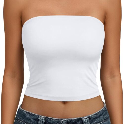 Womens Tube Tops Strapless Crop Tops Basic Backless Sleeveless Going Out  Spring Outfits Summer Clothes