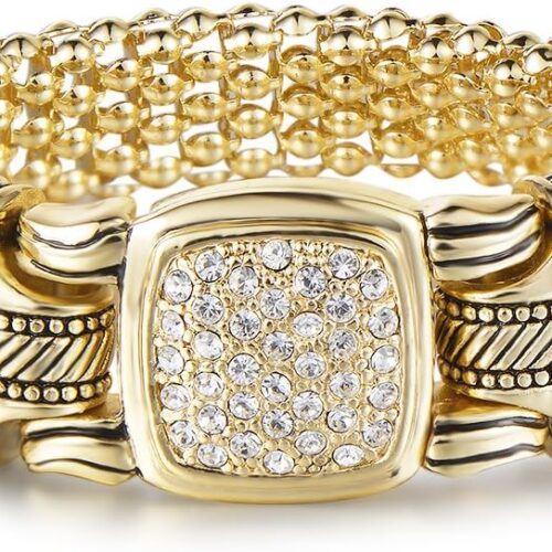 Pave crystal statement popcorn chain bracelet for women with magnetic clasp, inspired design.