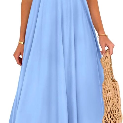 Women's  Summer Flowy Maxi Dress Casual Sleeveless Spaghetti Strap Ruffle Beach Long Dresses