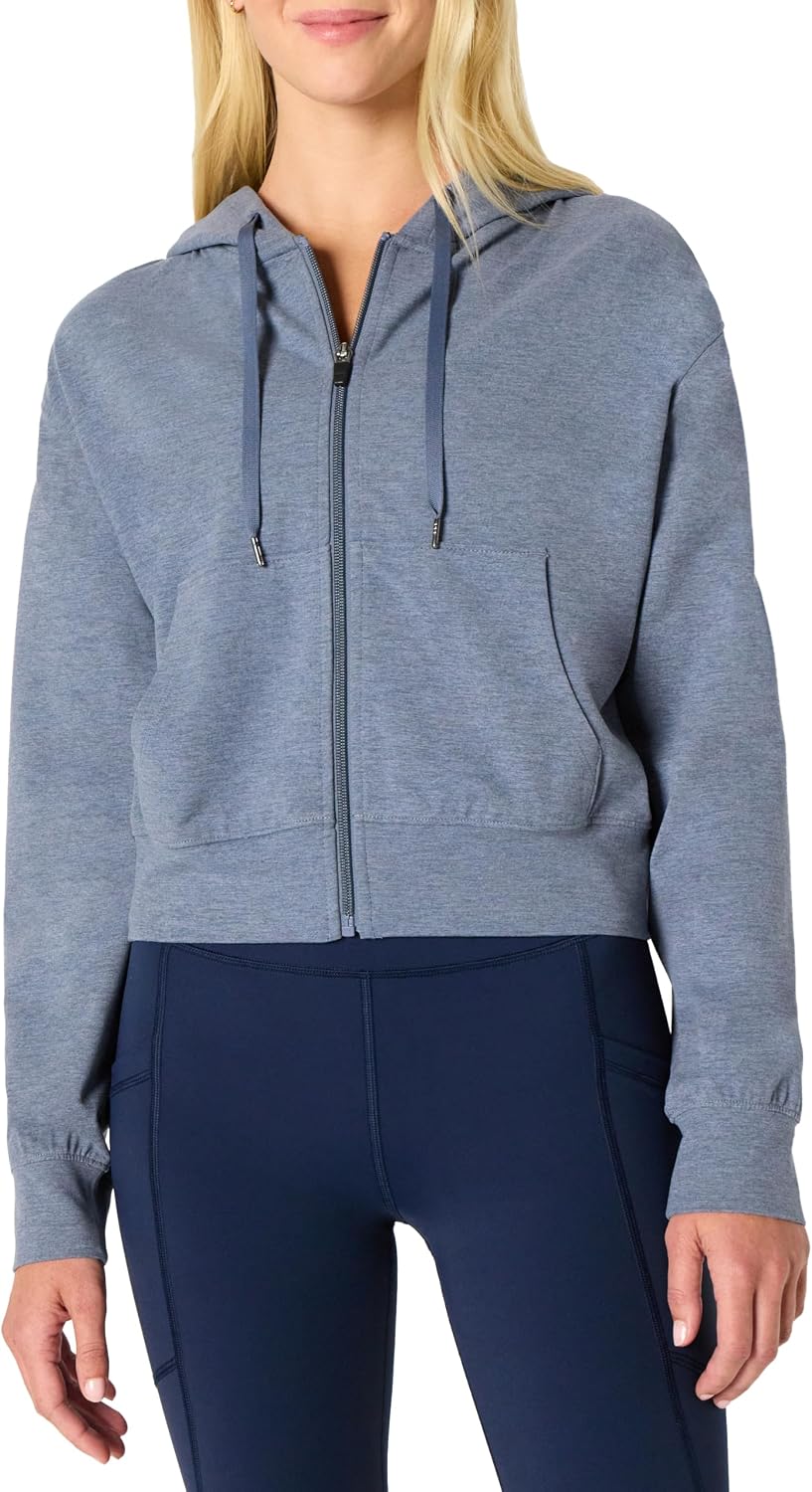 Women's Athletic Soft Performance Lightweight Cropped Zip Up Workout Hoodie