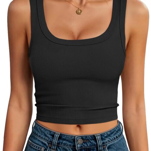 Womens Crop Tank Tops, Soft Breathable Ribbed Slim Fit, Comfy for Basic,Casual,Going Out&Daily Wear
